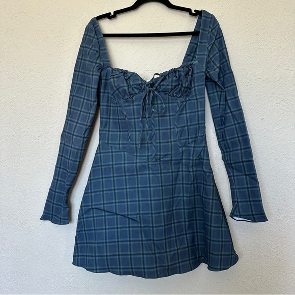 HOUSE OF CB 'Malika' Blue Tartan Corset Mini Dress NWOT size L - Picture 4 of 11